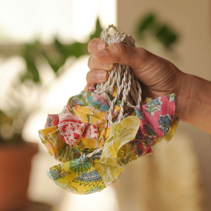 9.15m, 50 Bulbs | Handmade Assorted Block Printed Pastel Fabric LED Fairy Light