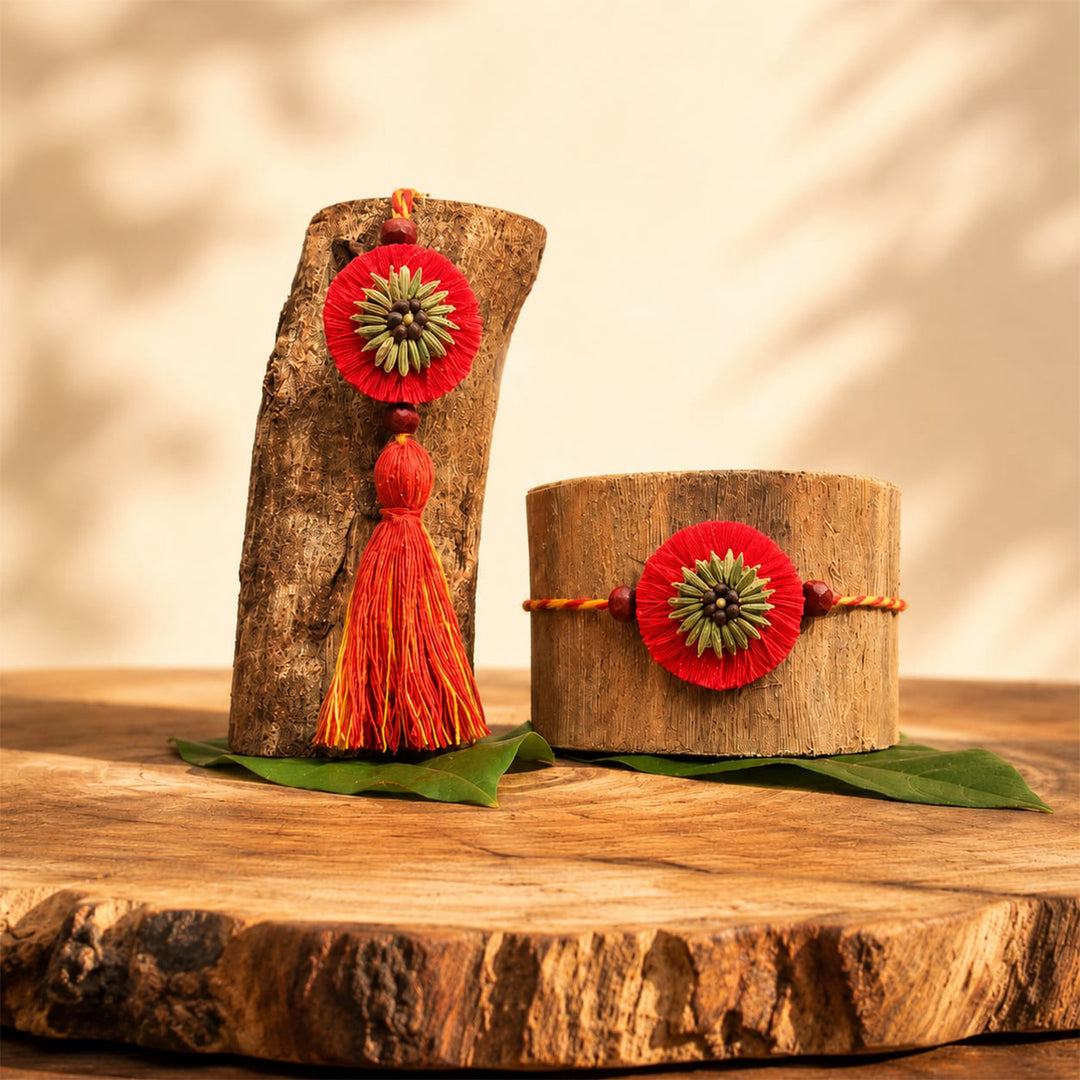 Plantable Kanika Fragrant Rakhi-Lumba Set With Roli-Chawal & Seed Ball For Bhaiya Bhabhi | Set of 2