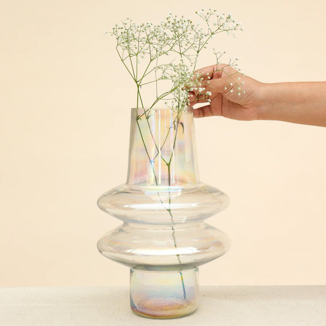 Handmade Iridescent Ripple Glass Vase | 12 inch