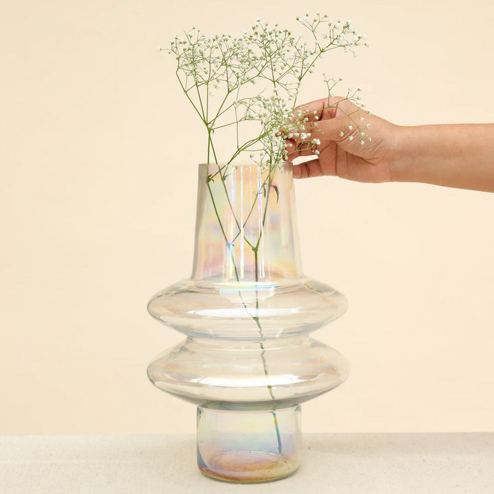Handmade Iridescent Ripple Glass Vase | 12 inch