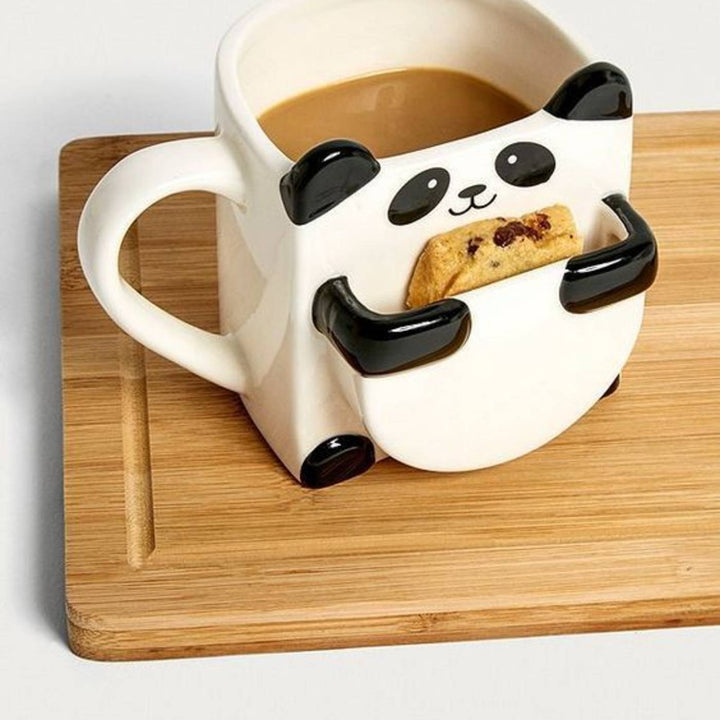Handmade Panda Theme Ceramic Mug With Biscuit Holder