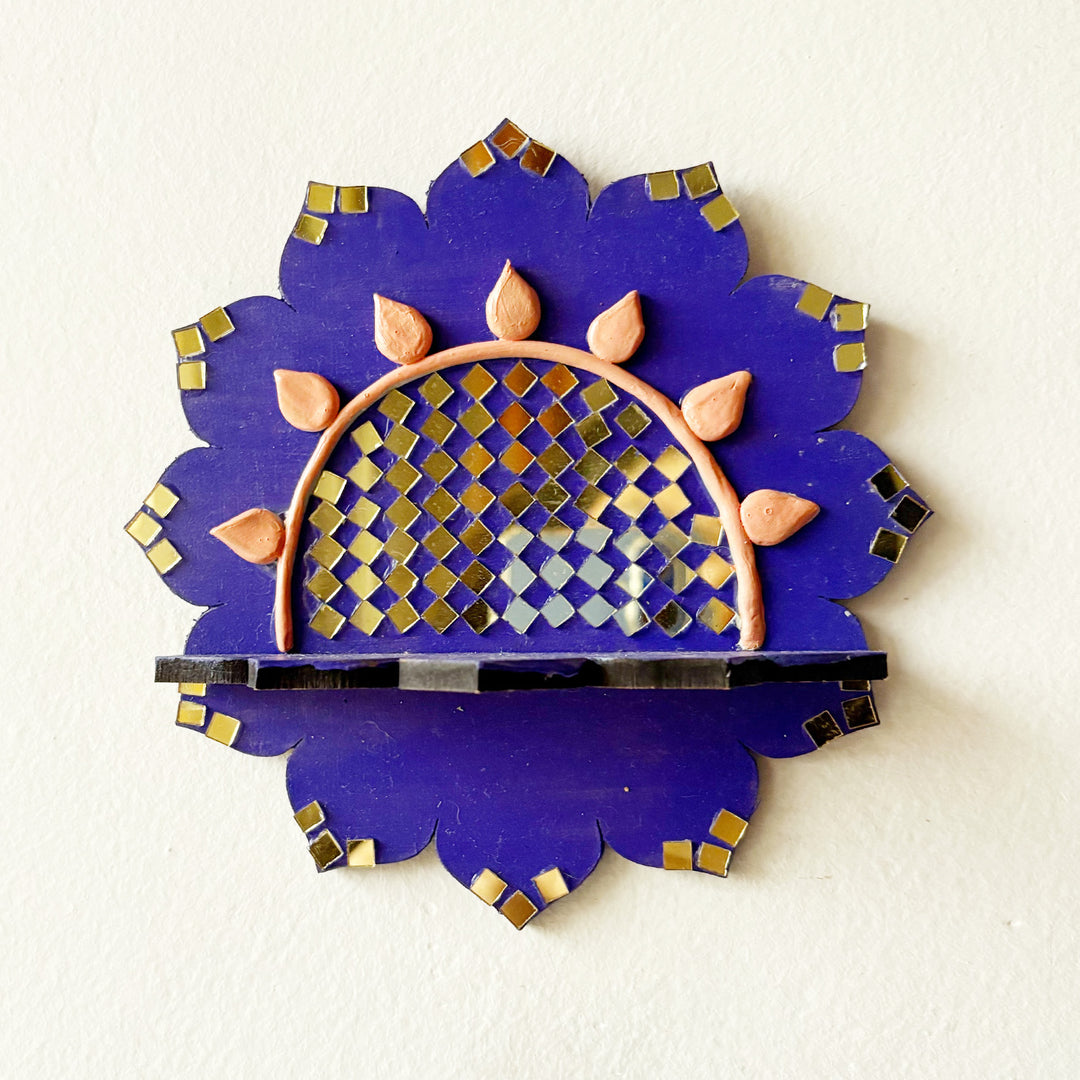 Hand-Painted Mirror Work Royal Lotus MDF Wood Tealight Holder