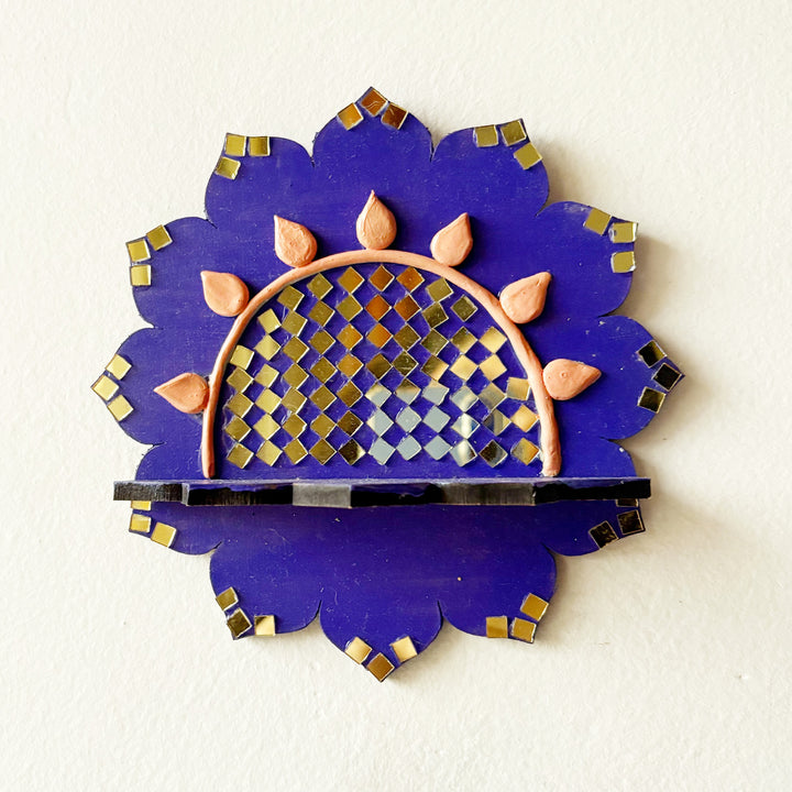 Hand-Painted Mirror Work Royal Lotus MDF Wood Tealight Holder