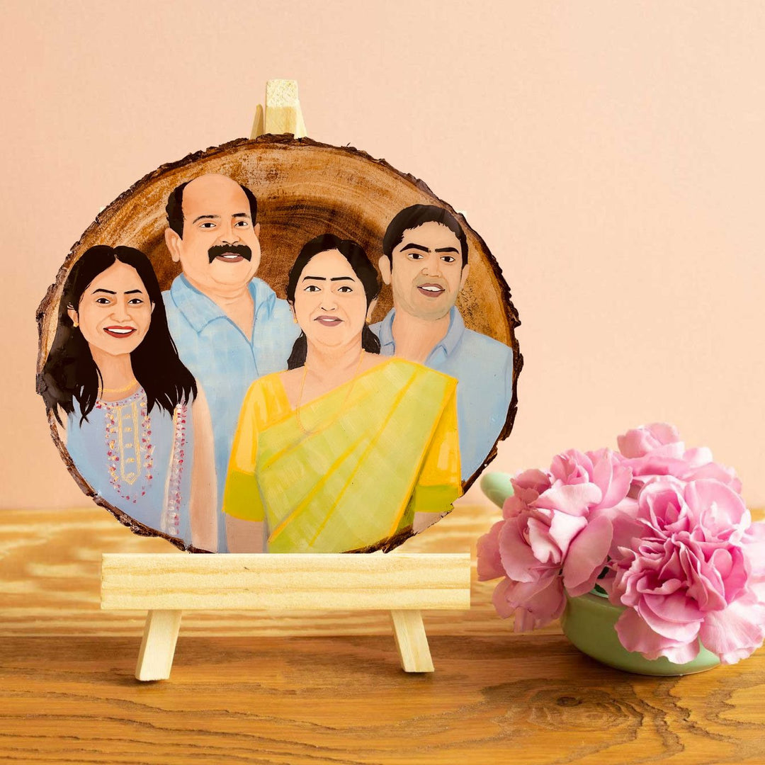 Photo Caricature Wooden Bark Name Plate with Stand