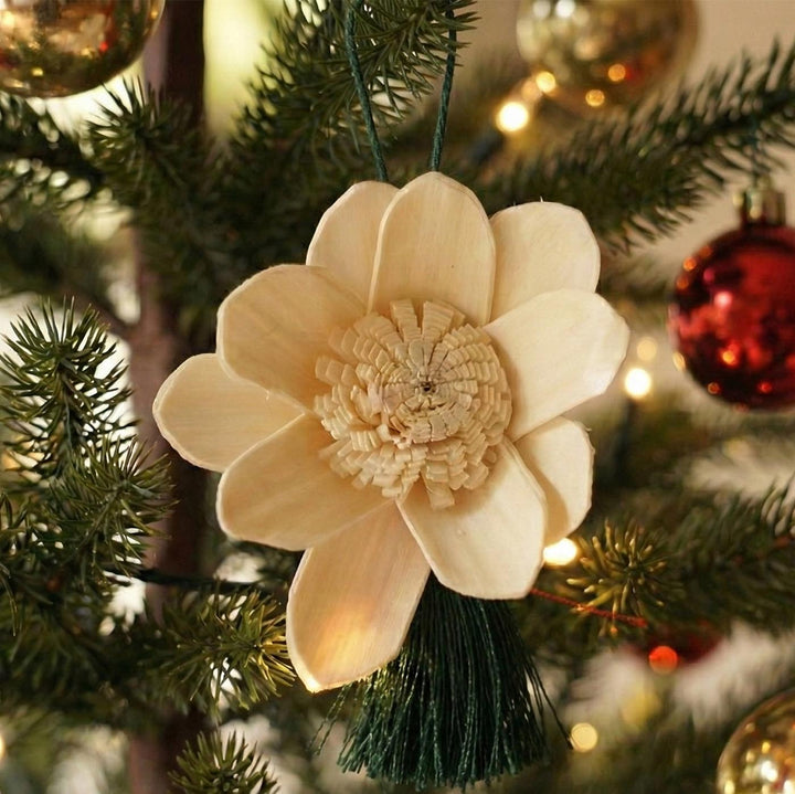 4 Pc | White Shola Flower Christmas Ornament