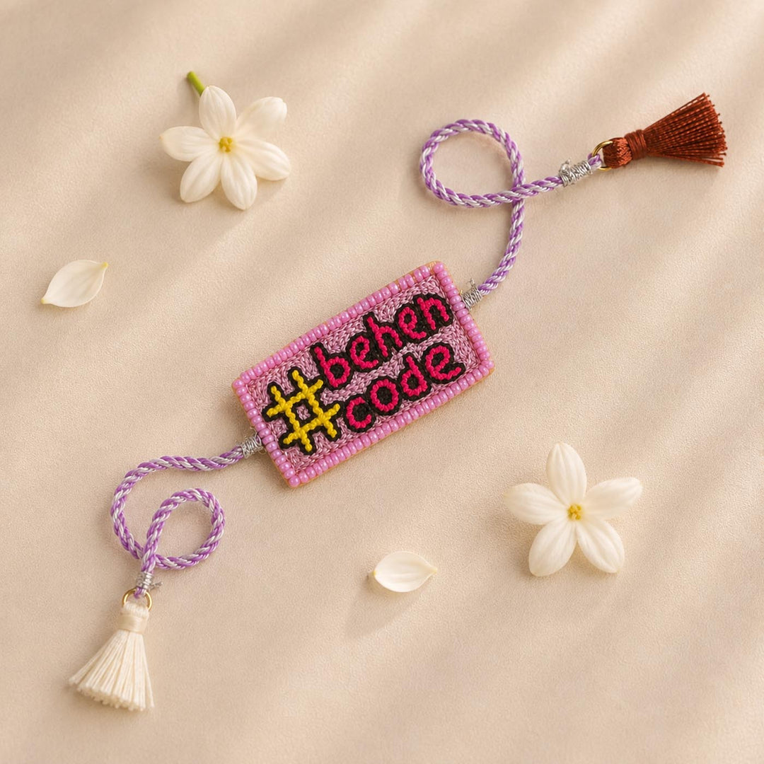 Handmade Beaded Behen Code Theme Rakhi With Roli Chawal For Sister