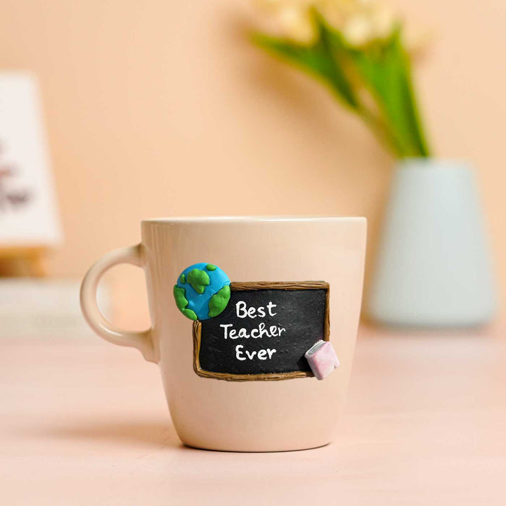 Personalized Hand-Painted Polymer Clay Best Teacher Theme Ceramic Mug