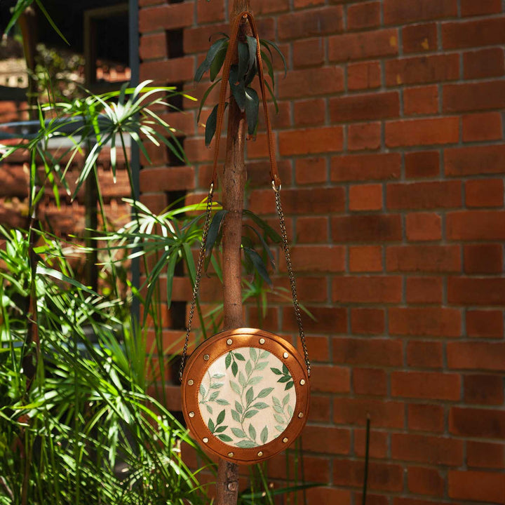 Personalized Embroidered Leafy Tan Stud Round Sling Bag