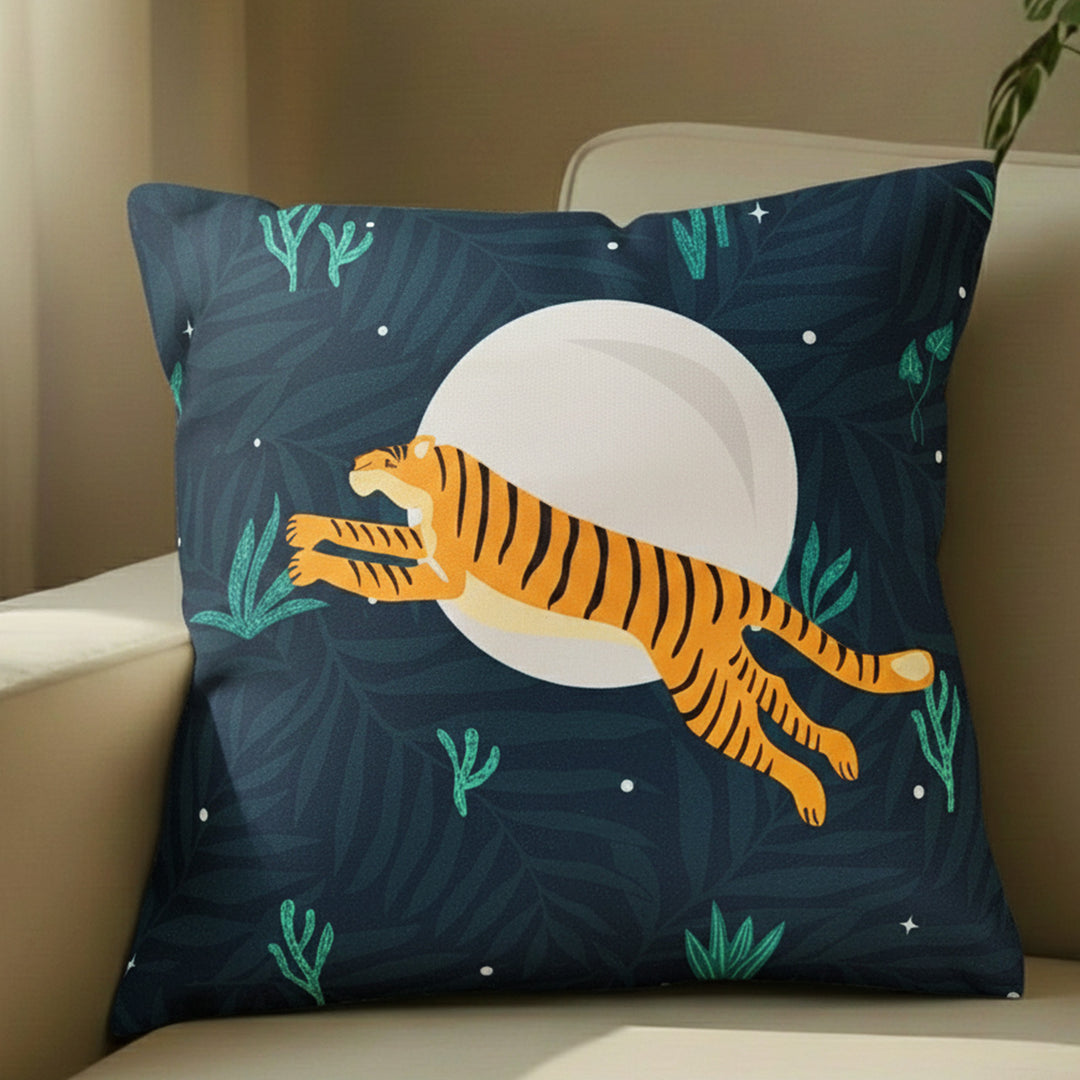 16 Inch | Printed Sundarban Mist Pouncing Tiger Cushion Cover