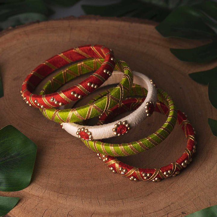 Multicolor Handcrafted Elegant Beads & Gotta Patti Bangles | Set of 5