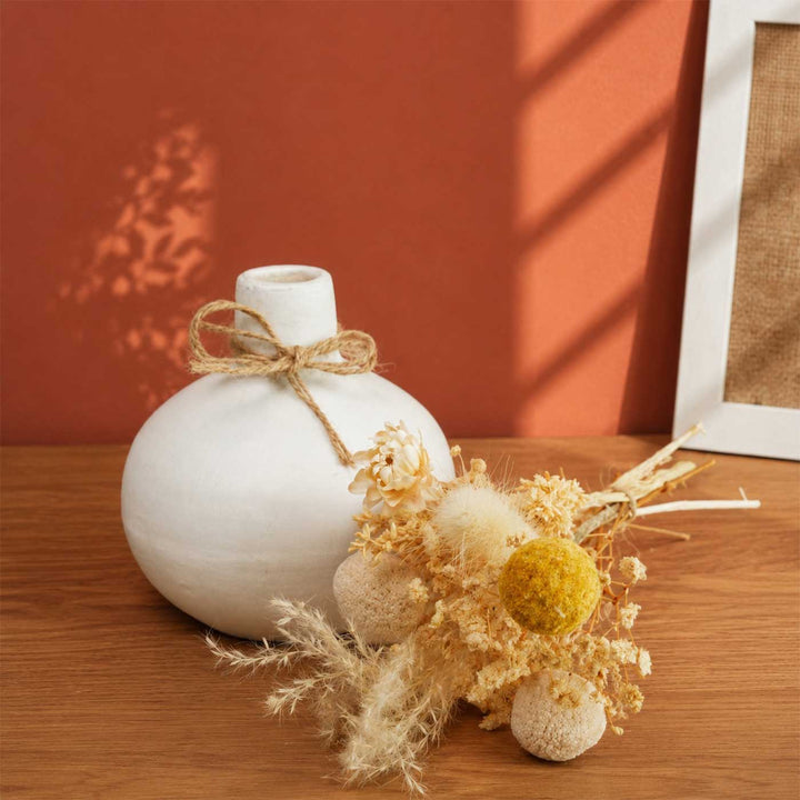Moonstone Bloom Porcelain Vase With Dried Flower Bunch