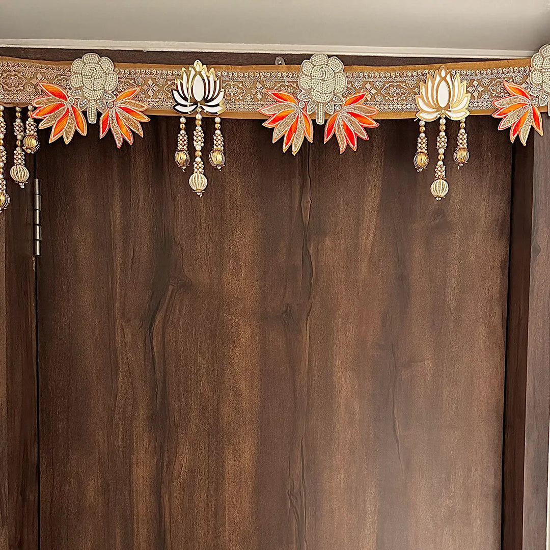 Handmade Decorative White Rose & Orange Flower Toran