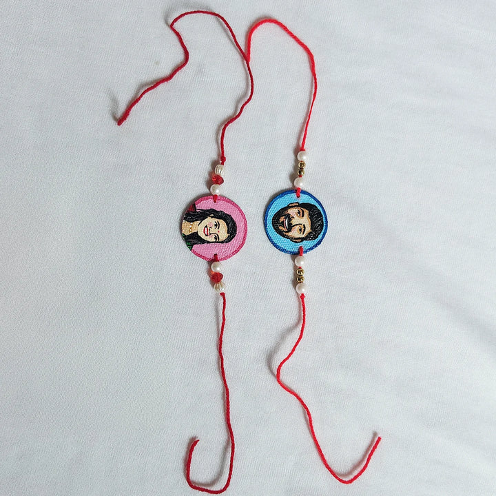Photo Personalized Hand-Painted Caricature Bhaiya Bhabhi Rakhi | Set Of 2