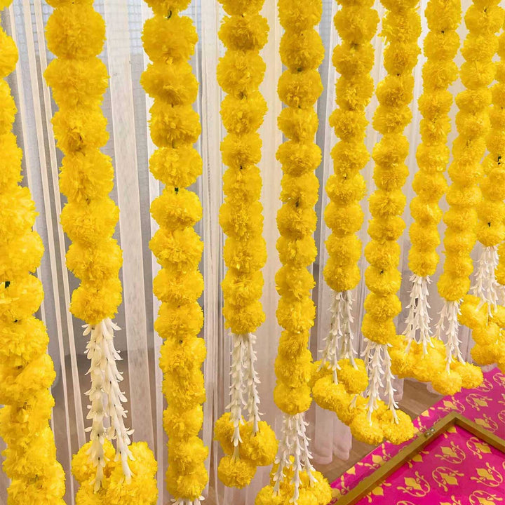 Marigold Bliss Yellow Garland Backdrop Decor Kit With Stand for Haldi