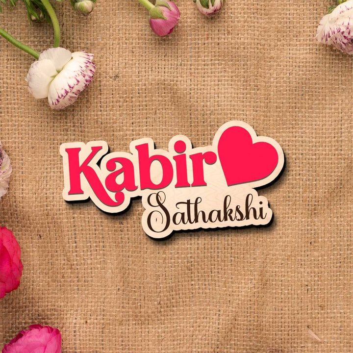 Personalized Printed Heart Theme Wooden Fridge Magnet