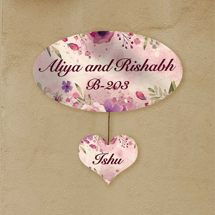 Printed Spring Floral Wooden Oval Nameplate For Family