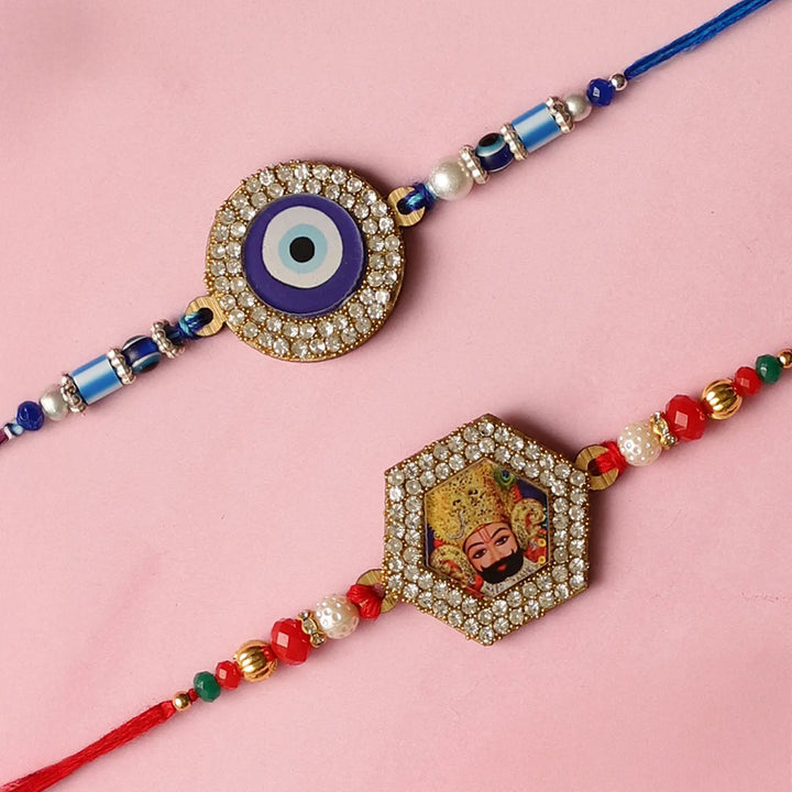 Handmade Khatushyam & Evil Eye Rakhi With Roli Chawal | Set Of 2
