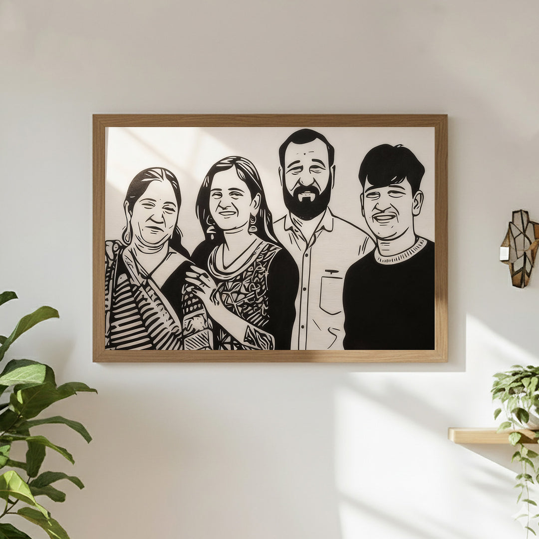 Photo Personalized Black & White Hand Painted Portrait With Premium Wooden Frame