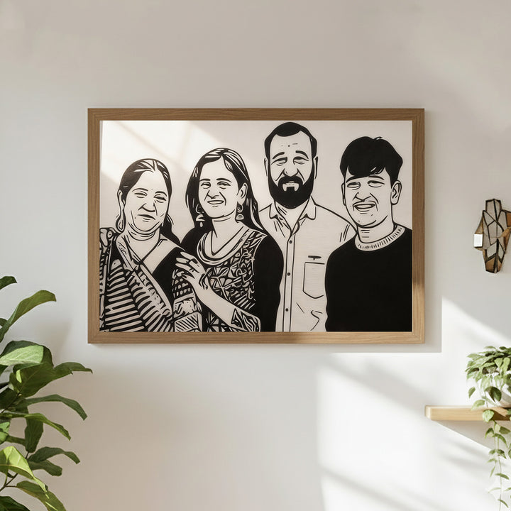 Photo Personalized Black & White Hand Painted Portrait With Premium Wooden Frame