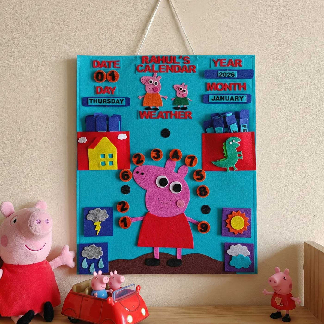 Personalized Handmade Peppa Pig Theme Felt Wall Calender