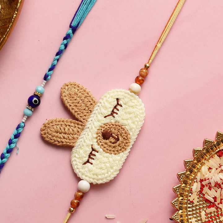 Handmade Bunny & Evil Eye Kids Rakhi With Roli Chawal | Set Of 2