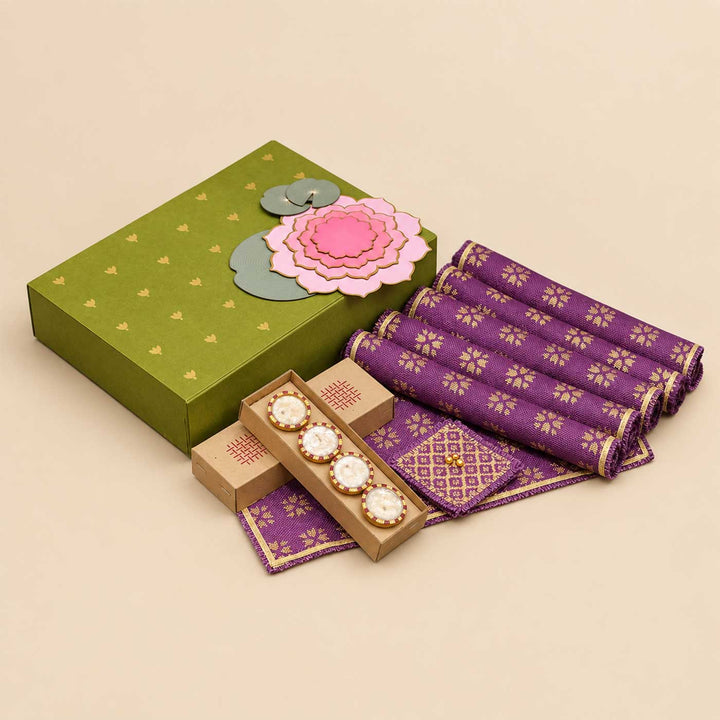 Purple Phulkari Diwali Table And Home Décor Small Gift Hamper For Festive Gifting