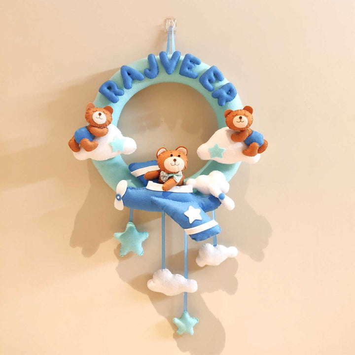 Personalized Handmade Teddy & Aeroplane Theme Felt Kids Name Plate