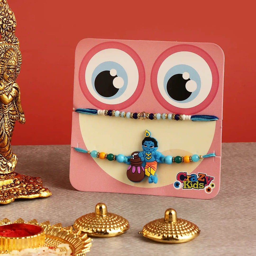Handmade Krishna Rakhi Hamper | Includes 1 Krishna With Kadamba Tree Idol, 2 Rakhis, 1 Roli Chawal