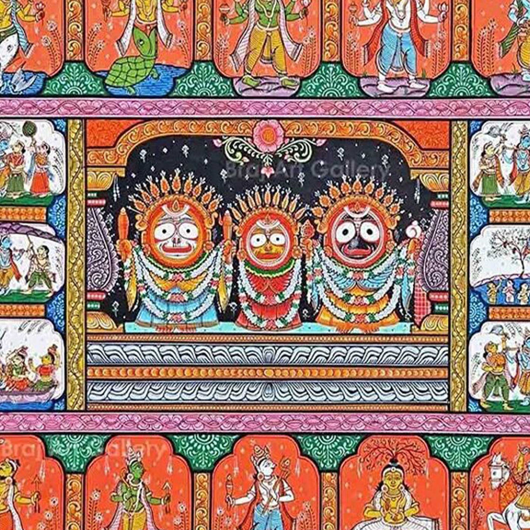 40 X 24 Inch | Handmade Canvas Lord Jagannath With Dashavataar Painting
