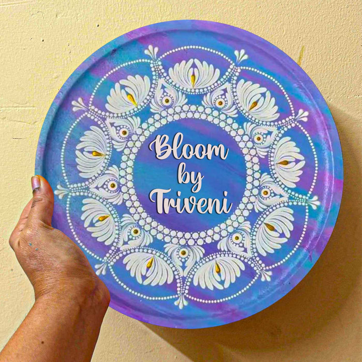 Personalized Hand-Painted Dot Mandala Round Purple & Blue Mdf Wood Name Plate
