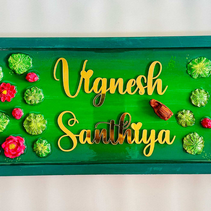 Lily 3D Personalized Slim Rectangle Resin & Teak Wood Name Plate With Acrylic Letters For Home