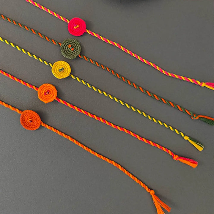 Handmade Crochet Beaded Round Rakhi With Roli Chawal