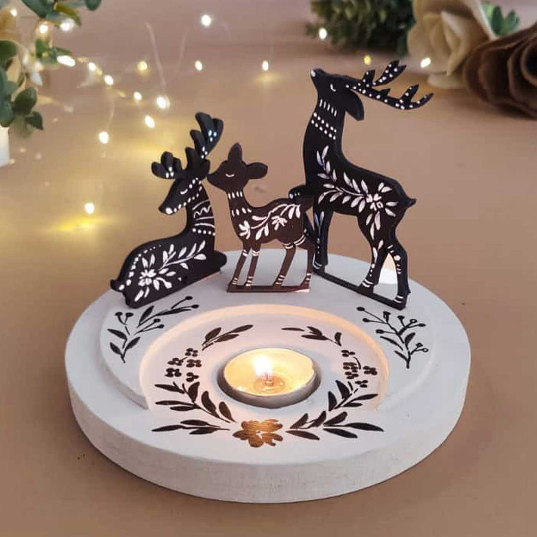 Handpainted Nordic Deer MDF Tealight Holder