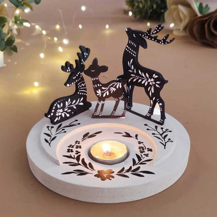 Handpainted Nordic Deer MDF Tealight Holder