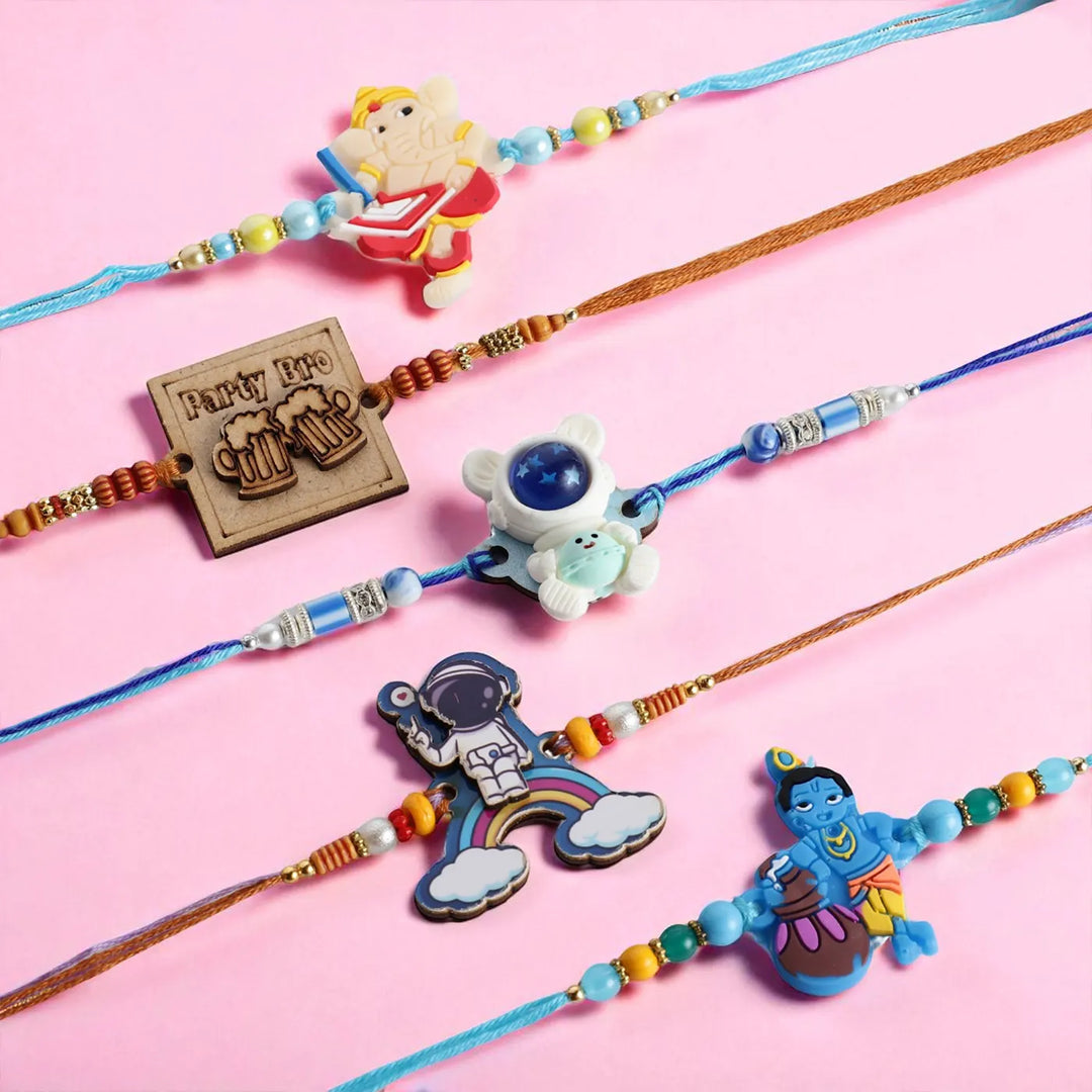 Handmade Quirky Rakhi With Roli Chawal | Set Of 5