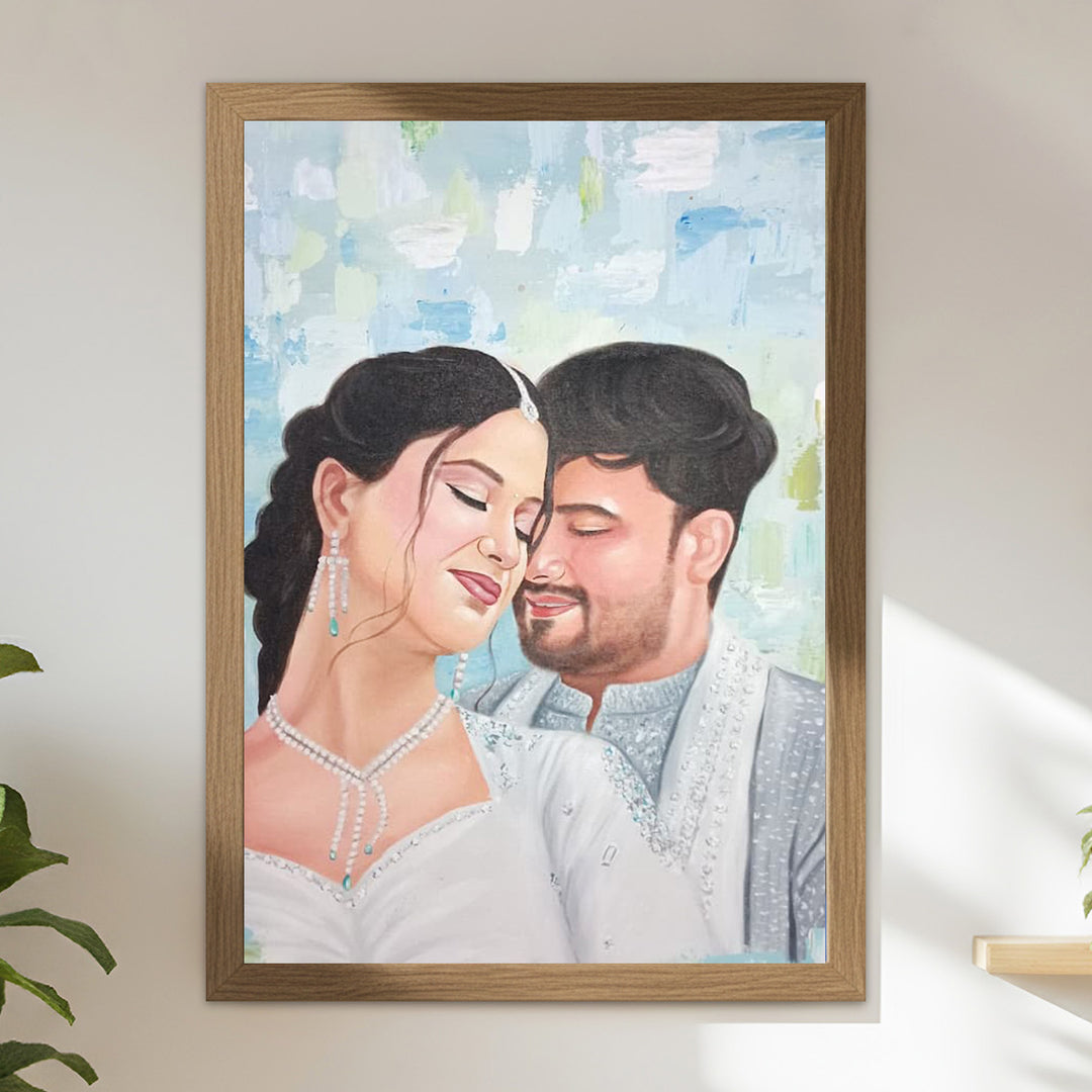 Photo Personalized Hand Painted Portrait With Premium Wooden Frame