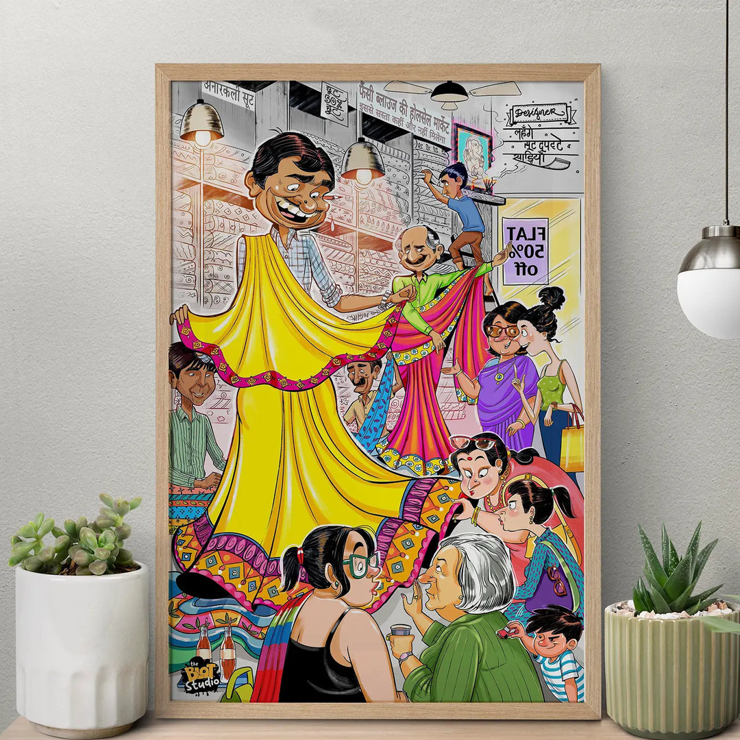 Chandni Chowk Quirky Comic Style Printed Wall Art | 11x19 Inch | Unframed