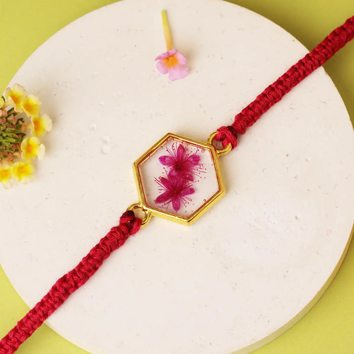 Handmade Resin Preserved Flower Rakhi With Roli Chawal