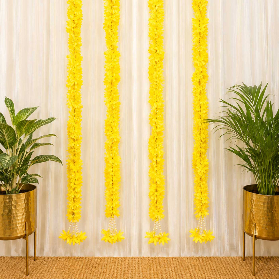 Handcrafted Yellow Artificial Flower Long Door Hangings With Tassels
