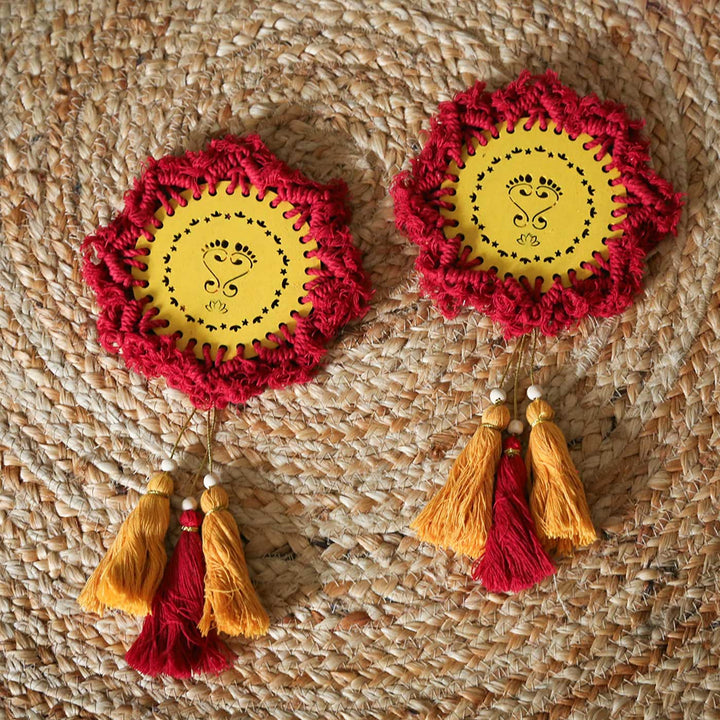Set Of 2 | Handmade Macrame Laxmi Feet Theme Hangings