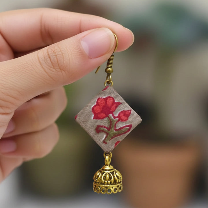 Handmade Cotton Motif Jhumki Earrings