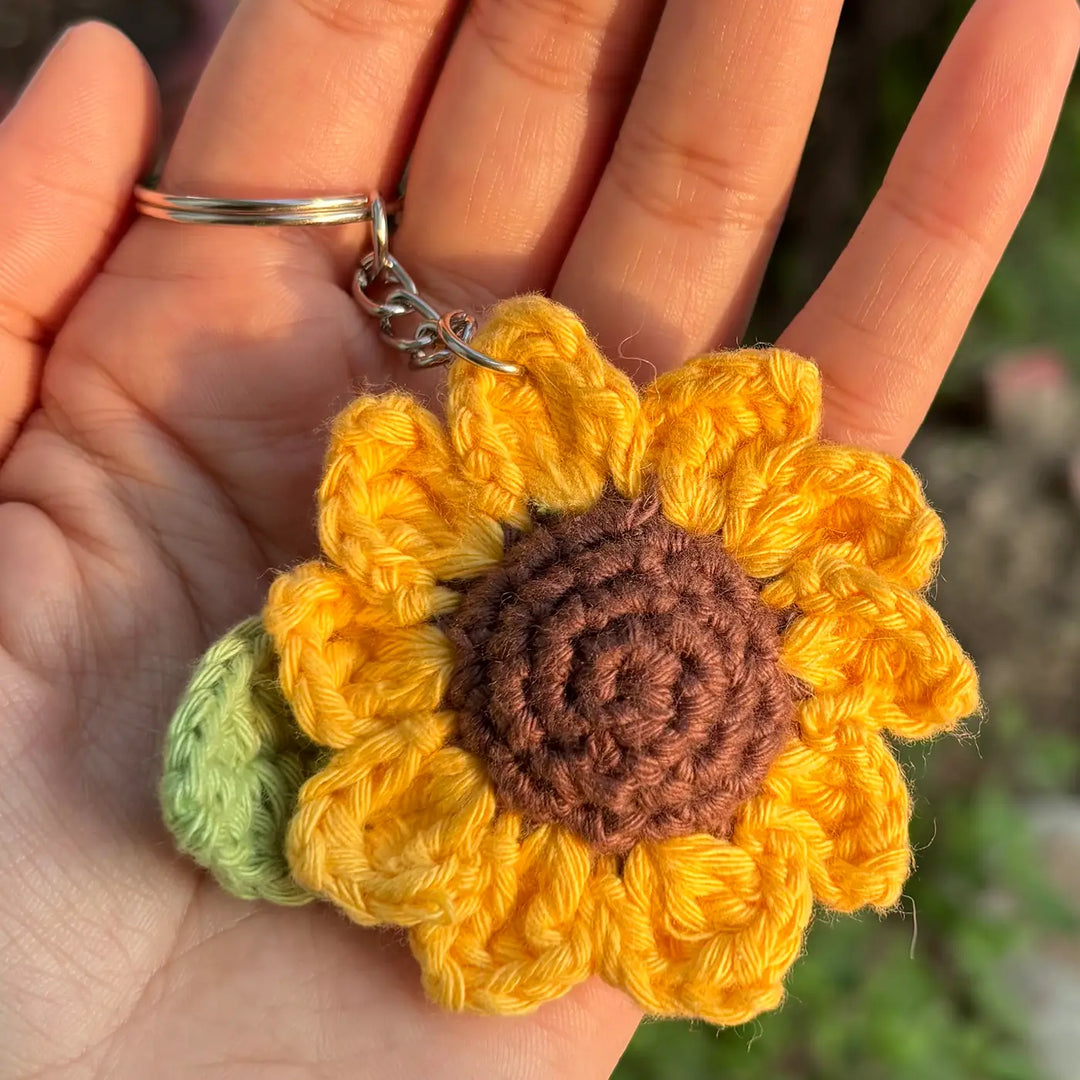 Handmade Crochet Sunflower Cotton Bag Charm