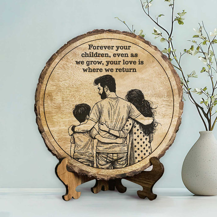 Personalized Hand Carved Engraved Dad And Children Theme Wooden Decorative Plaque