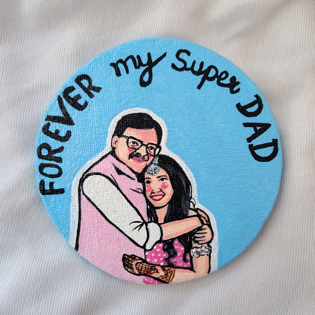 Photo Personalized Hand-Painted Father And Daughter Canvas Fridge Magnet
