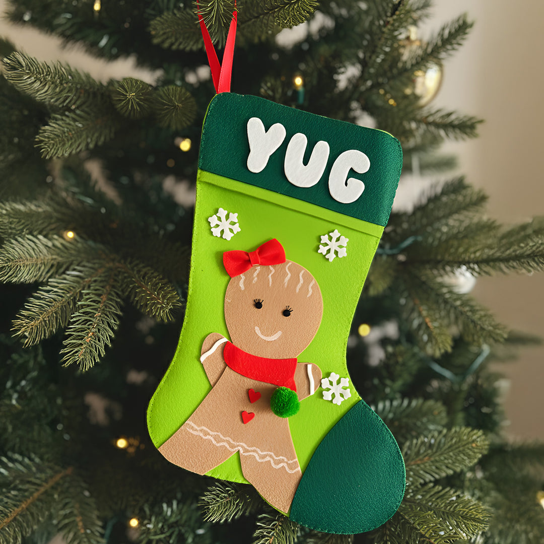 Personalized Gingerbread Theme Felt Stocking For Christmas Decoration