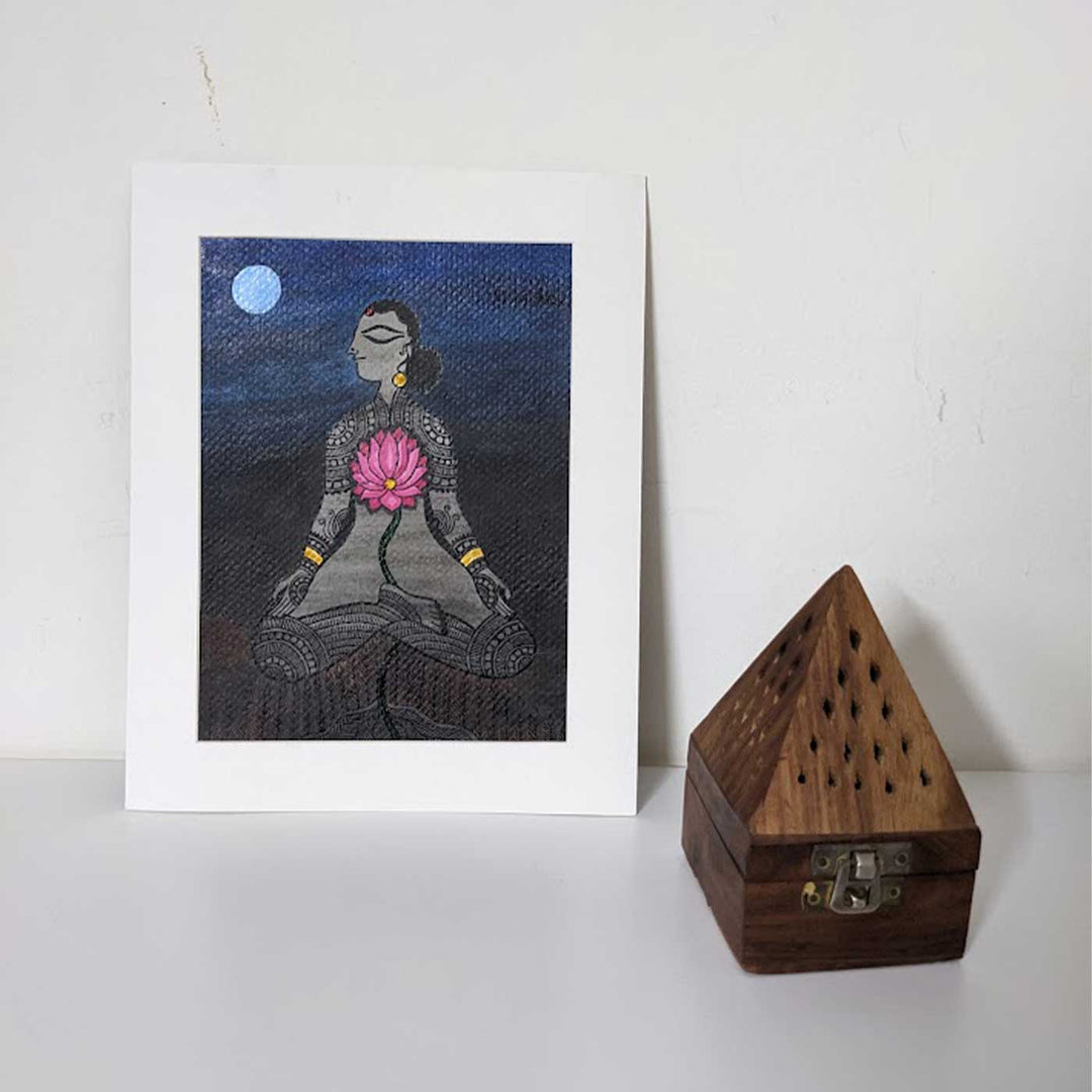 7 x 9  Inch | Sacred Akash | Original Hanpainted Madhubani Panch Tatva Painting | Natural Colors On Paper