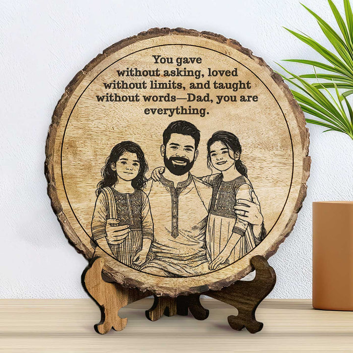 Personalized Hand Carved Engraved Dad And Daughters Theme Wooden Decorative Plaque