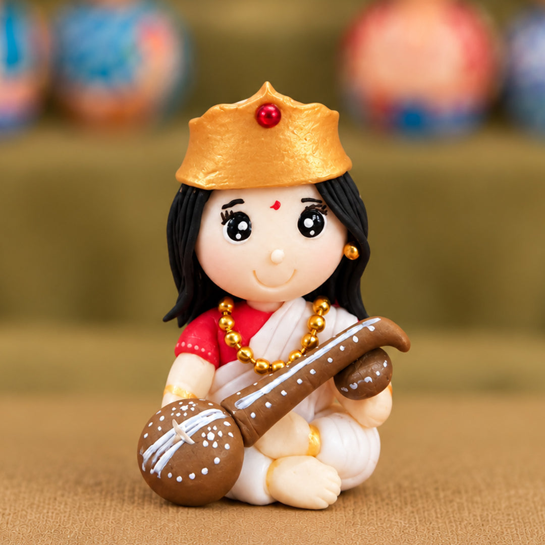 Handmade Miniature Saraswati Clay Golu Doll For Festive Decor
