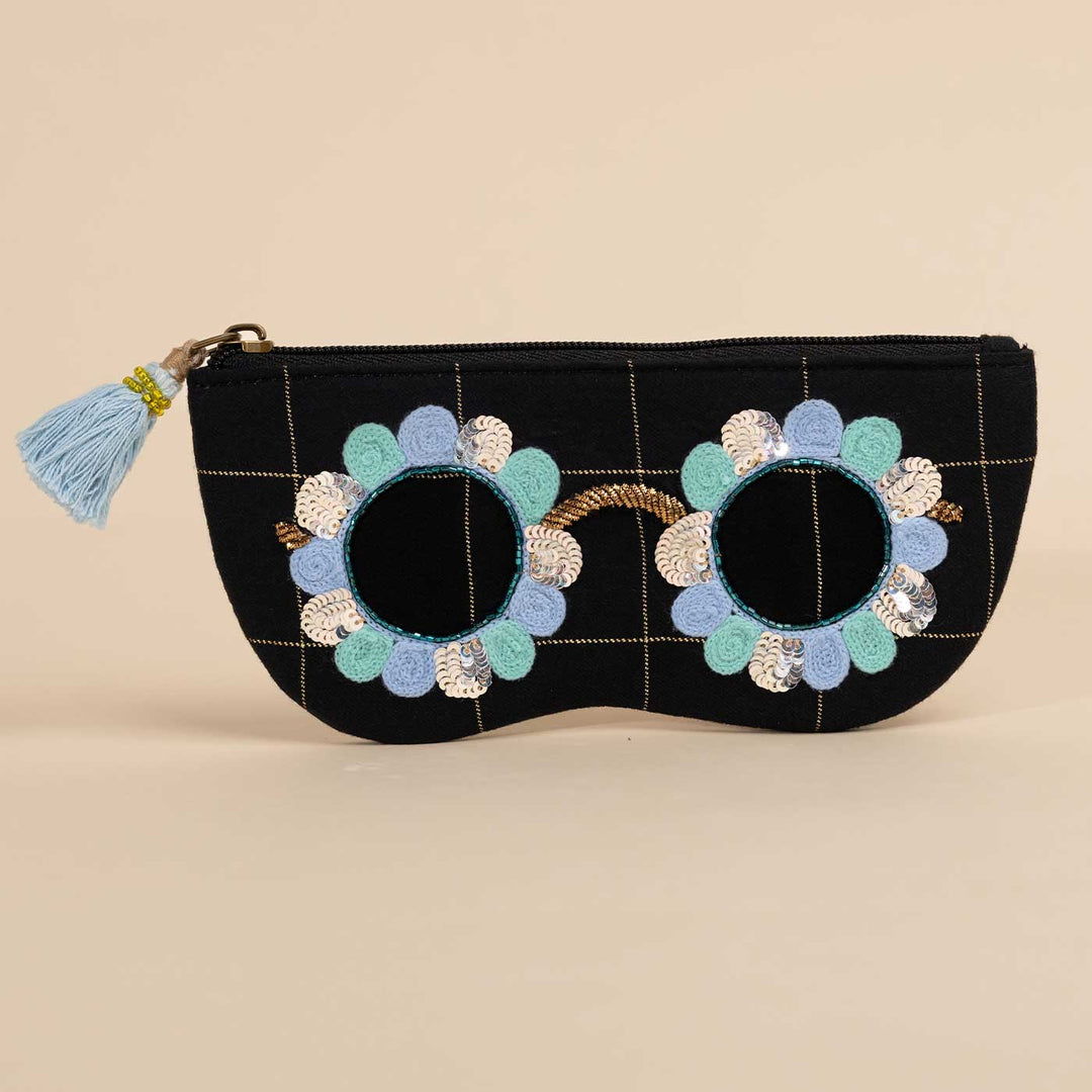 Handmade Embroidered Blue Coolers Design Suede Sunglass Cover