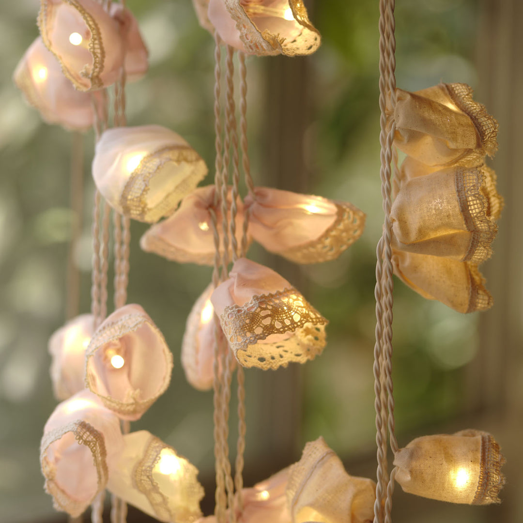 9.15m, 50 Bulbs | Handmade White Laced Fabric LED Fairy Light